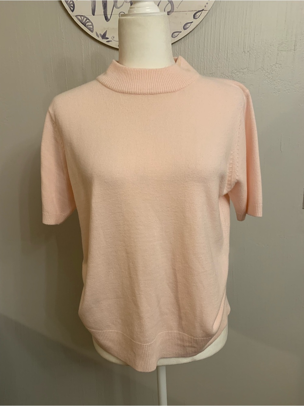 Sag Harbor Pale Blush Mock Neck Short Sleeve Knit Top